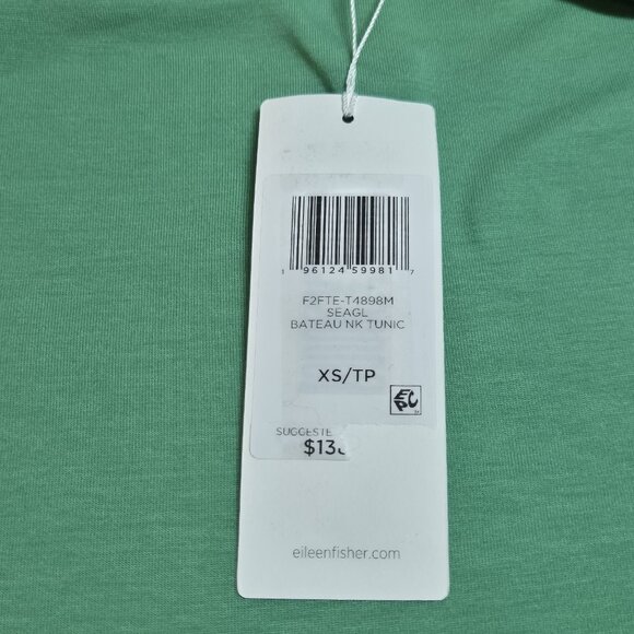 Eileen Fisher Women's Tunic Size XS Boat Neck Slit Side Long Length Top Green 60 - Picture 7 of 10